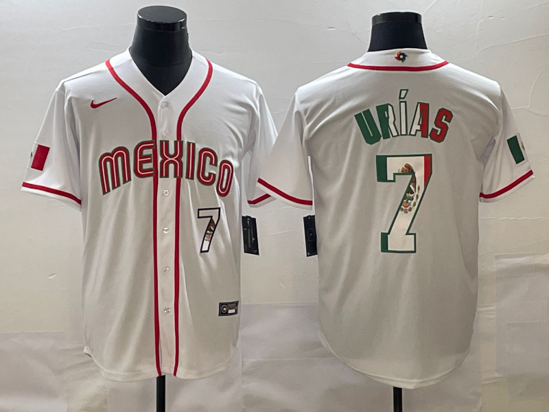 Men's Mexico Baseball #7 Julio Urías 2023 White World Baseball Classic Stitched Jersey Men's Mexico Baseball #7 Julio Urías 2023 White World Baseball Classic Stitched Jersey